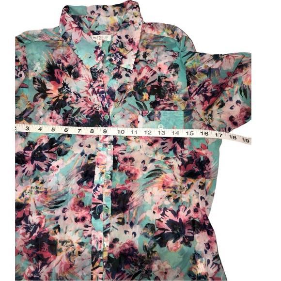 Women's Love Fire Multi Color Floral Roll Tab Sleeve Blouse Top - XS - Picture 9 of 10
